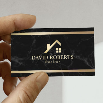 Modern Gold House Real Estate Realtor Black Marble Business Card by cardfactory at Zazzle
