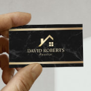 Modern Gold House Real Estate Realtor Black Marble Business Card at Zazzle