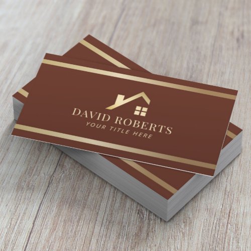 Modern Gold House Real Estate Realtor Brick Red Business Card