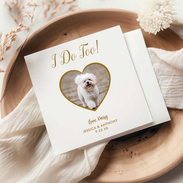 Modern Gold I Do Too Photo Pet Wedding Napkins (Creator Uploaded)