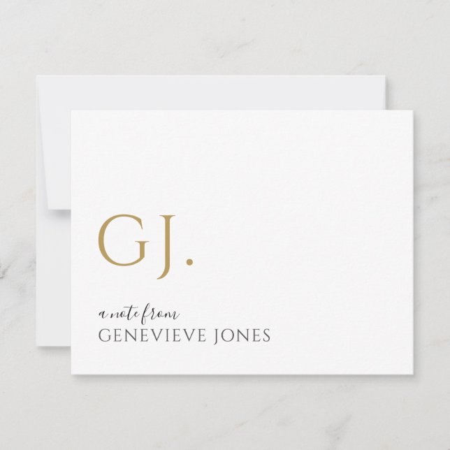 Modern Gold Initials Name Note From Card (Front)