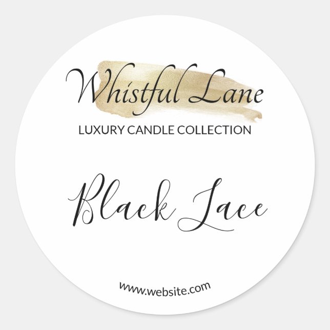 Modern Gold Ink Logo White Candle Product Labels (Front)