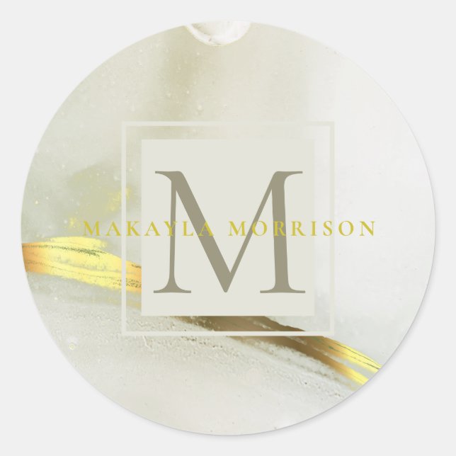 Modern Gold Ink Monogram Abstract  Classic Round Sticker (Front)
