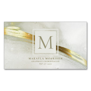 Modern Gold Ink Monogram Business Card Magnet