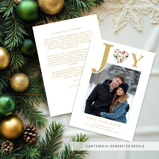 Modern Gold Joy Holiday Floral Heart Photo TLW26 Save The Date