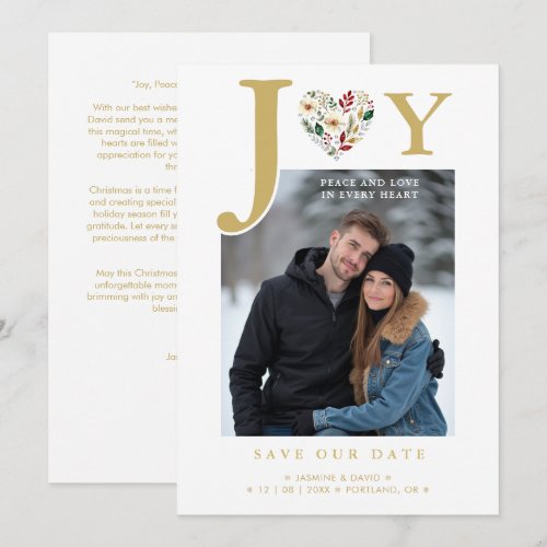 Modern Gold Joy Holiday Floral Heart Photo TLW26 Save The Date
