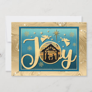 Modern Gold "JOY" Nativity Silhouette Christmas Holiday Card
