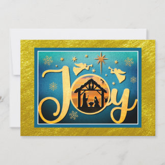 Modern Gold "JOY" Nativity Silhouette Christmas Holiday Card