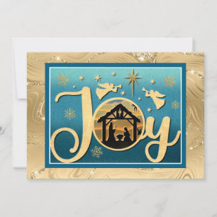 Modern Gold "JOY" Nativity Silhouette Christmas Holiday Card