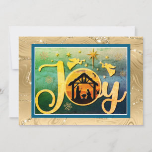 Modern Gold "JOY" Nativity Silhouette Christmas Holiday Card