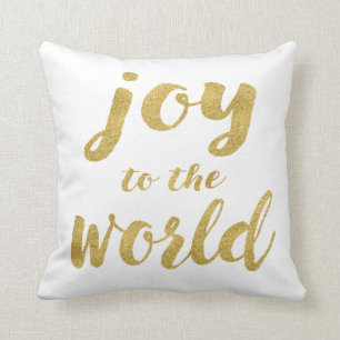 Modern Gold Joy to the World Holiday Decorative Throw Pillow