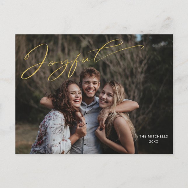 Modern Gold Joyful Calligraphy Script Photo Postcard (Front)