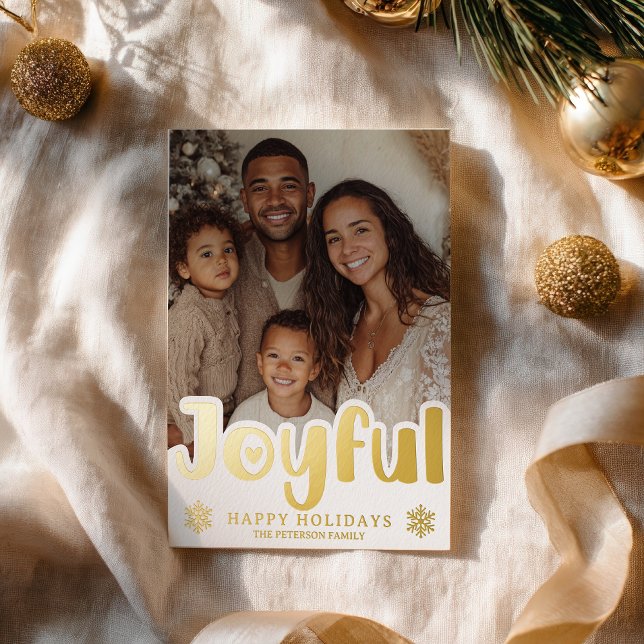 Modern Gold Joyful Luxe Photo Christmas Foil Holiday Card (Modern Gold Joyful Luxe Photo Christmas Foil Holiday Card)