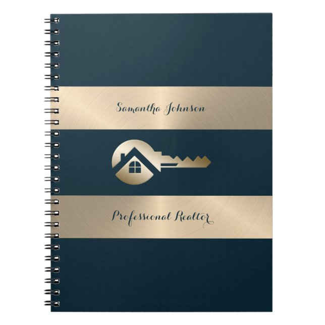 Modern Gold Key Blue Spruce Real Estate Notebook (Front)