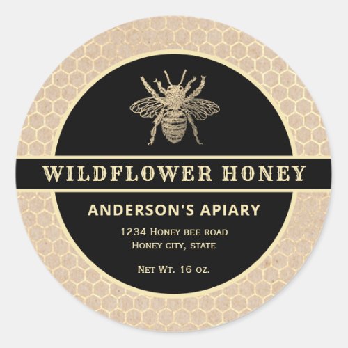 Modern gold kraft  honeybee honey jar label