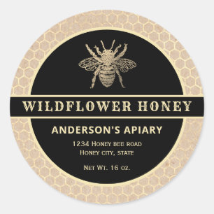 Modern gold kraft  honeybee honey jar label