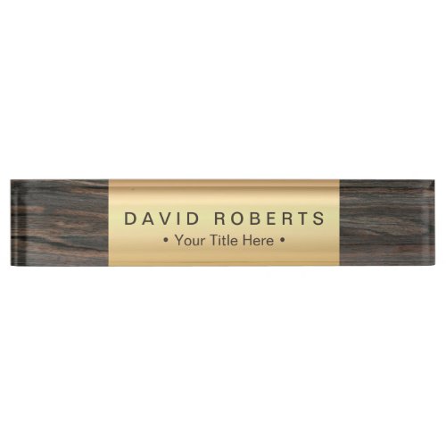 Modern Gold Label Classy Wood Background Nameplate