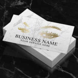 Modern Gold Lashes &amp; Brows Marble Makeup Artist Business Card