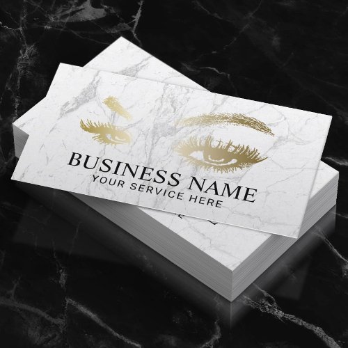 Modern Gold Lashes  Brows Marble Makeup Artist Business Card