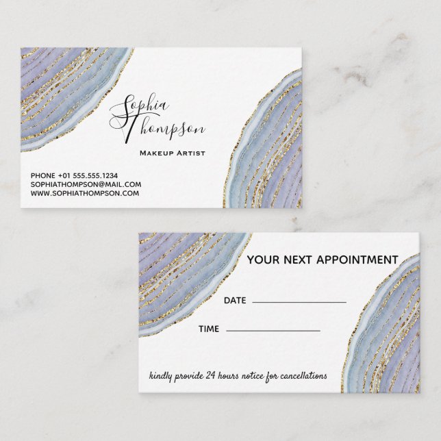 Modern Gold Lavender Geode Agate Appointment Card (Front/Back)