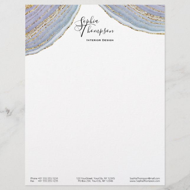 Modern Gold Lavender Geode Agate - Letterhead (Front)