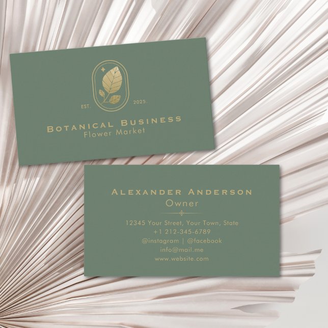 Modern Gold Leaf Minimal Botanical Green Business Card (Modern Gold Leaf Minimal Botanical Green Business Card)