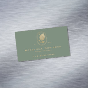 Modern Gold Leaf Minimal Botanical Green Business Card Magnet