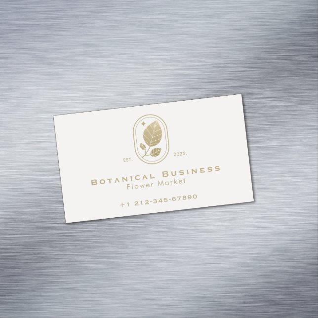 Modern Gold Leaf Minimal Botanical Soft Pink Business Card Magnet (In Situ)