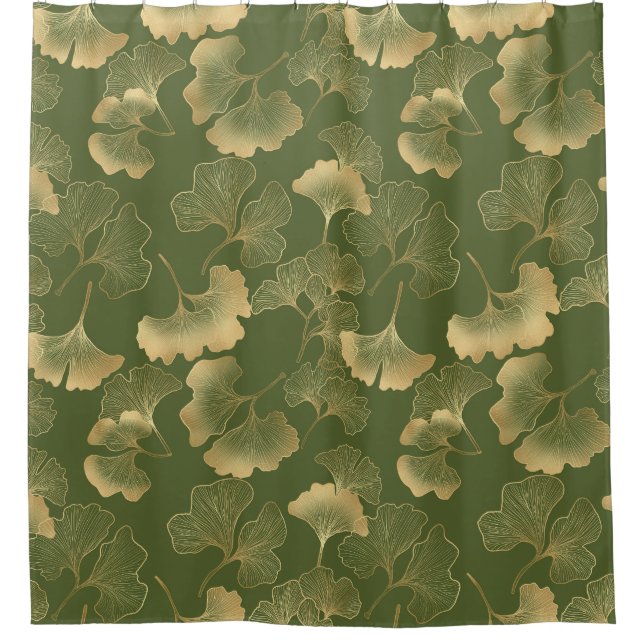 Modern Gold Leaf Pattern Shower Curtain (Front)