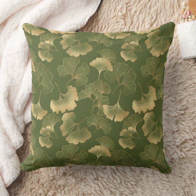 Modern Gold Leaf Pattern Throw Pillow (Blanket)