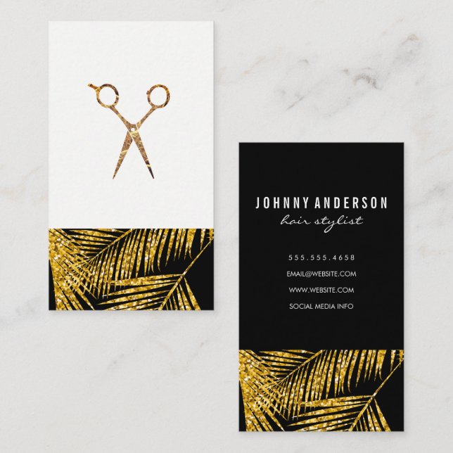 Modern Gold Leaf Style Scissors Appointment Card (Front/Back)