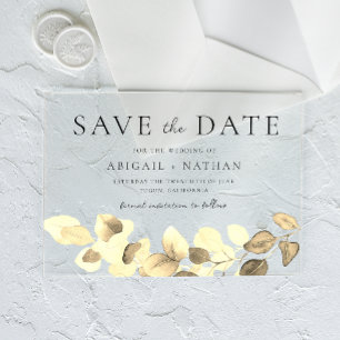 Modern Gold Leaf Wedding Save The Date Acrylic Invitations