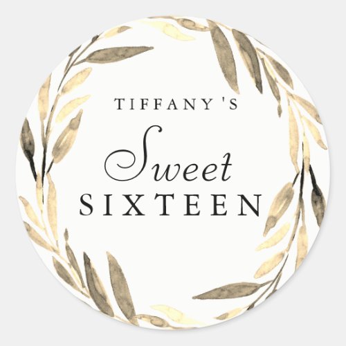 Modern Gold Leaf Wreath Sweet 16 Sticker