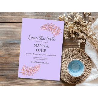 Modern Gold leafs Violet Save The Date