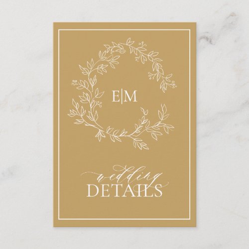 Modern Gold Leafy Crest Monogram Wedding Details