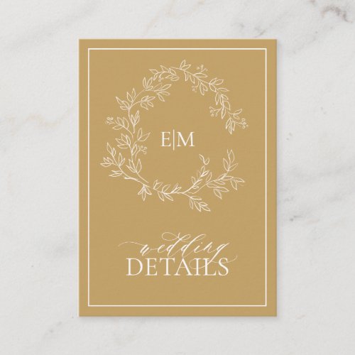 Modern Gold Leafy Crest Monogram Wedding Details Enclosure Card