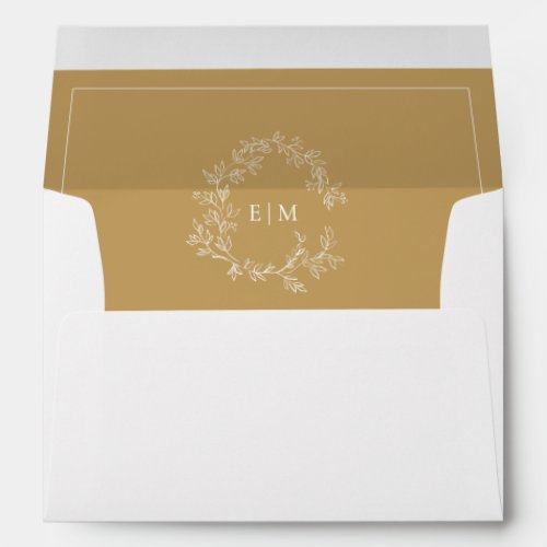 Modern Gold Leafy Crest Monogram Wedding Envelope - We're loving this trendy, modern gold wedding envelope! Simple, elegant, and oh-so-pretty, it features a hand drawn leafy wreath encircling a modern wedding monogram. https://www.zazzle.com/collections/gold_leafy_crest_monogram_wedding-119668631605460589 Contact designer for matching products to complete the suite, OR for color variations of this design. Thank you sooo much for supporting our small business, we really appreciate it! 
We are so happy you love this design as much as we do, and would love to invite
you to be part of our new private Facebook group Wedding Planning Tips for Busy Brides. 
Join to receive the latest on sales, new releases and more! 
https://www.facebook.com/groups/622298402544171  
Copyright Anastasia Surridge for Elegant Invites, all rights reserved.