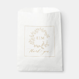 Modern Gold Leafy Crest Monogram Wedding Favor Bag