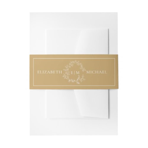 Modern Gold Leafy Crest Monogram Wedding Invitatio Invitation Belly Band - Designed to coordinate with our Gold Leafy Crest Monogram Wedding Invitation suite, these beautiful chic wedding invitation belly bands feature  a hand drawn leafy wreath encircling a modern wedding monogram. It is personalized in elegant typography and it is trimmed in a delicate frame. Veiw suite here: https://www.zazzle.com/collections/gold_leafy_crest_monogram_wedding-119668631605460589 Contact designer for matching products to complete the suite, OR for color variations of this design. Thank you sooo much for supporting our small business, we really appreciate it! 
We are so happy you love this design as much as we do, and would love to invite
you to be part of our new private Facebook group Wedding Planning Tips for Busy Brides. 
Join to receive the latest on sales, new releases and more! 
https://www.facebook.com/groups/622298402544171  
Copyright Anastasia Surridge for Elegant Invites, all rights reserved.