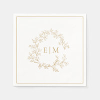 Modern Gold Leafy Crest Monogram Wedding Napkins
