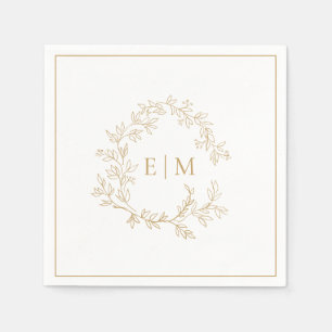 Modern Gold Leafy Crest Monogram Wedding Napkins