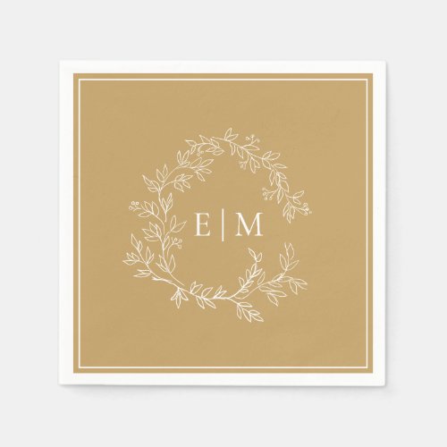Modern Gold Leafy Crest Monogram Wedding Napkins - Create the perfect reception setting! We're loving this trendy, modern gold wedding napkin! Simple, elegant, and oh-so-pretty, it features a hand drawn leafy wreath encircling a modern wedding monogram and is personalized in elegant typography. Finally, it is trimmed in a delicate frame. Veiw suite here: https://www.zazzle.com/collections/gold_leafy_crest_monogram_wedding-119668631605460589 Contact designer for matching products to complete the suite, OR for color variations of this design. Thank you sooo much for supporting our small business, we really appreciate it! 
We are so happy you love this design as much as we do, and would love to invite
you to be part of our new private Facebook group Wedding Planning Tips for Busy Brides. 
Join to receive the latest on sales, new releases and more! 
https://www.facebook.com/groups/622298402544171  
Copyright Anastasia Surridge for Elegant Invites, all rights reserved.