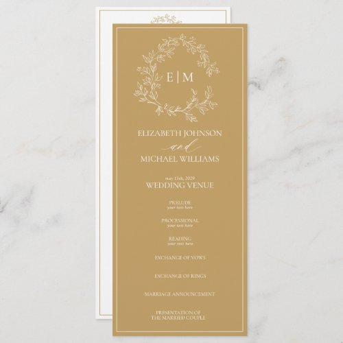 Modern Gold Leafy Crest Monogram Wedding Program - We're loving this trendy, modern gold a formal wedding ceremony program hand fan! Simple, elegant, and oh-so-pretty, it features a hand drawn leafy wreath encircling a modern wedding monogram. It is personalized in elegant typography, and accented with hand-lettered calligraphy. Finally, it is trimmed in a delicate frame. To make advanced changes, go to "Click to customize further" option under Personalize this template. Veiw suite here: https://www.zazzle.com/collections/gold_leafy_crest_monogram_wedding-119668631605460589 Contact designer for matching products to complete the suite, OR for color variations of this design. Thank you sooo much for supporting our small business, we really appreciate it! 
We are so happy you love this design as much as we do, and would love to invite
you to be part of our new private Facebook group Wedding Planning Tips for Busy Brides. 
Join to receive the latest on sales, new releases and more! 
https://www.facebook.com/groups/622298402544171  
Copyright Anastasia Surridge for Elegant Invites, all rights reserved.