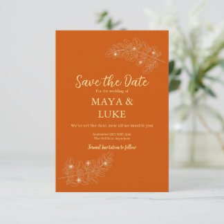 Modern Gold leaves Burnt Orange Save The Date