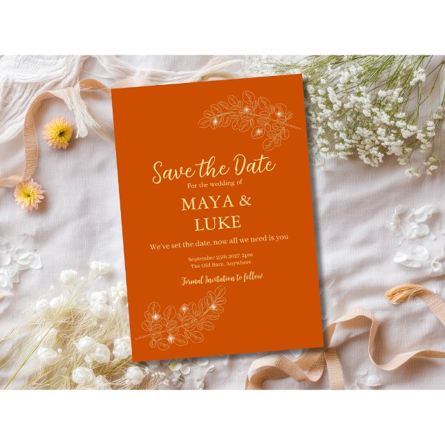 Modern Gold leaves Burnt Orange Save The Date (Creator Uploaded)