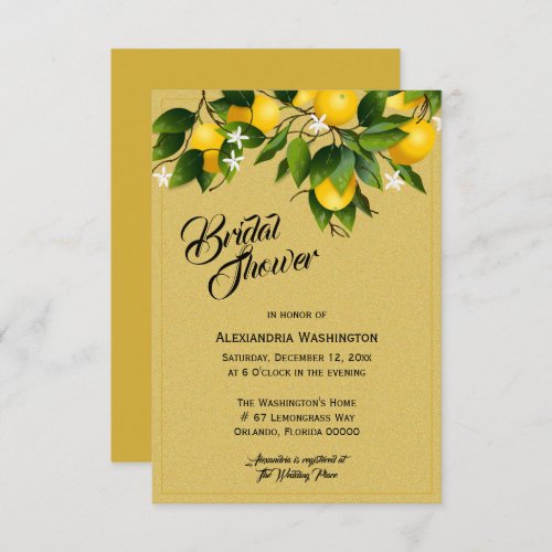 Modern Gold Lemon Fruit  Bridal Shower Invitation