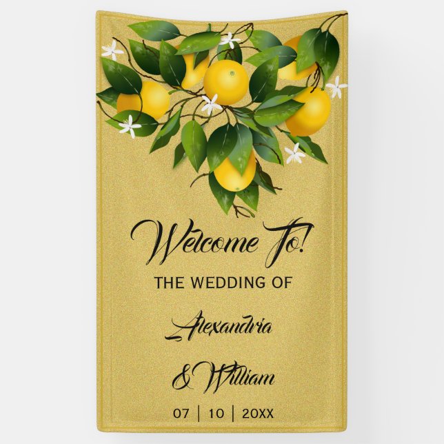 Modern Gold Lemon Fruit | Wedding Banner (Vertical)