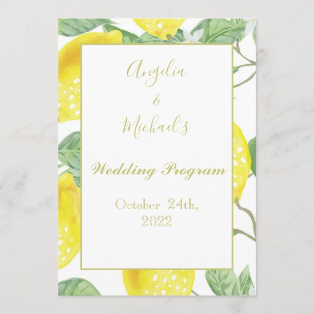 Modern Gold Lemon Wedding Program (Back)