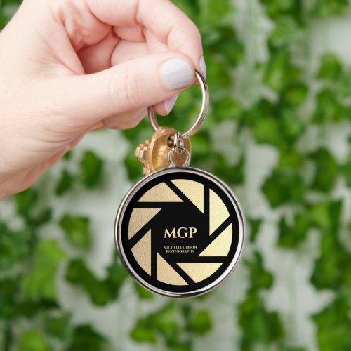 Modern Gold Lens Monogram Photographer Premium Keychain