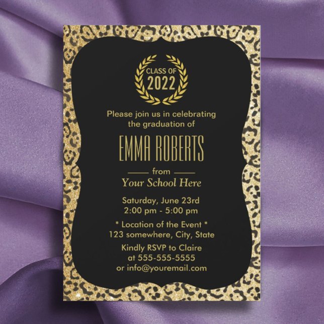 Modern Gold Leopard Print Class of 2022 Graduation Invitation (Creator Uploaded)